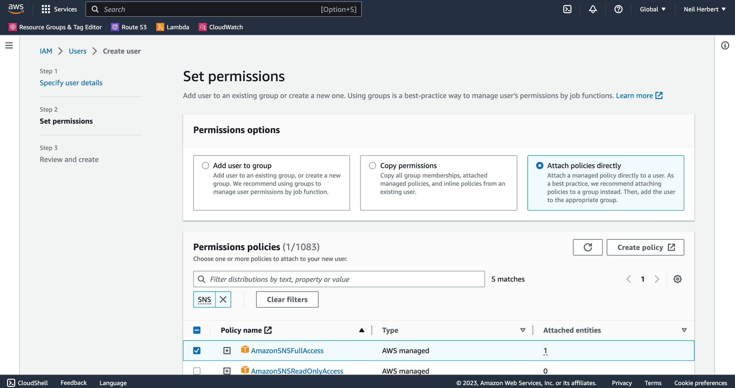 AWS IAM User Set Permissions