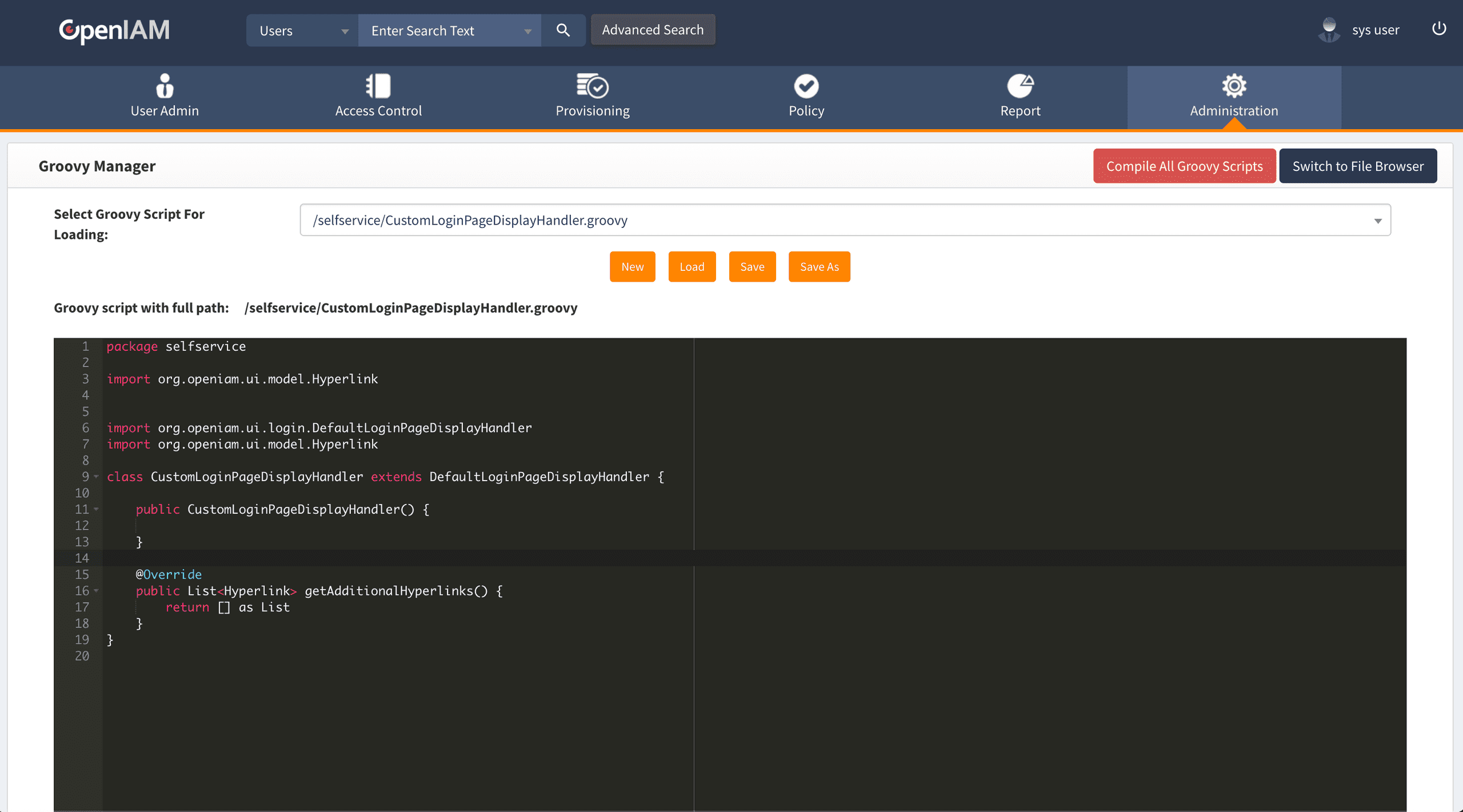 Groovy Manager with script loaded