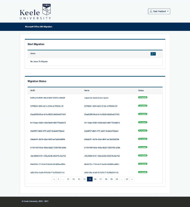 Dashboard of Internal Migration Tool