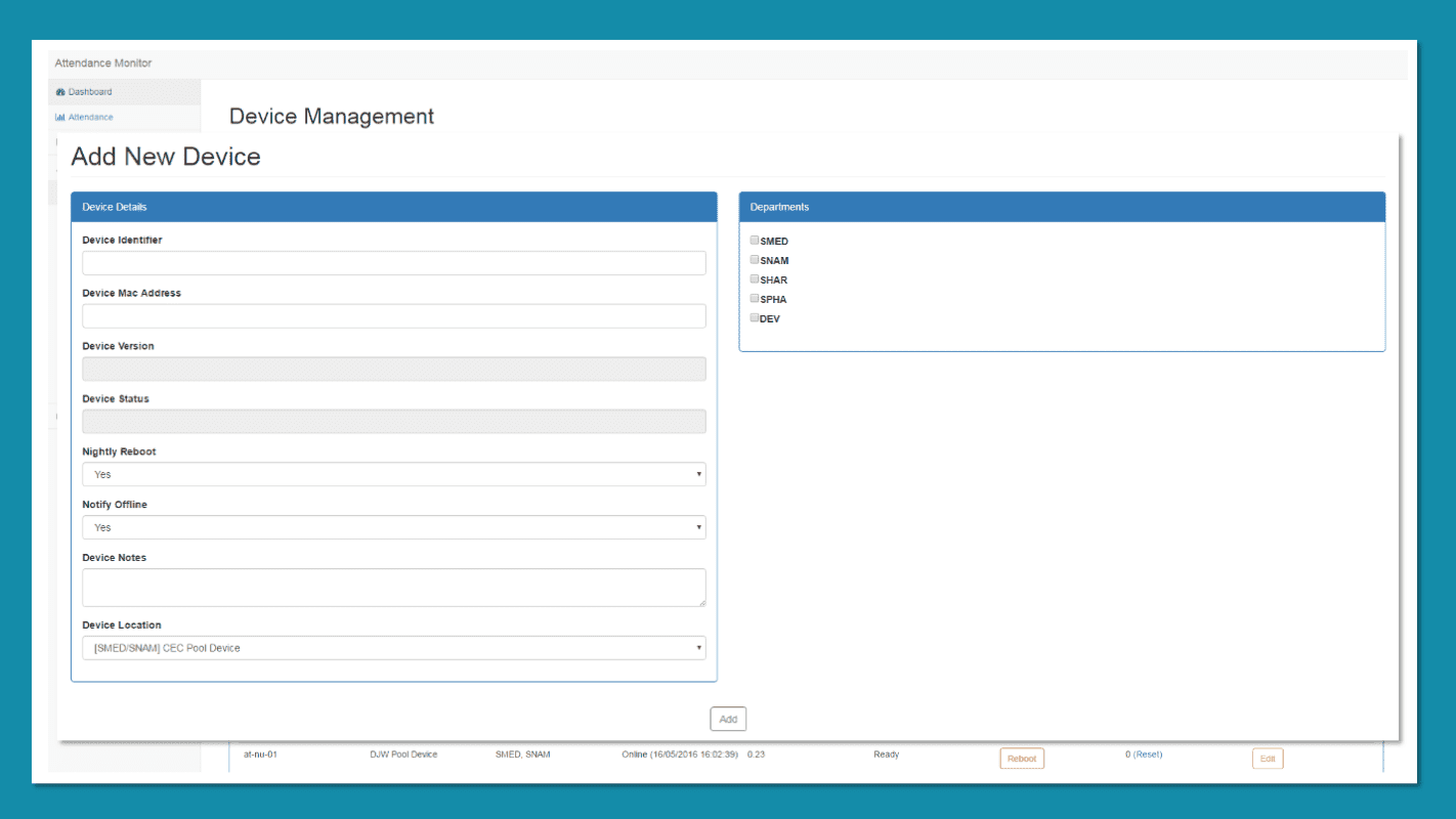 Attendance Monitoring - Add a new device