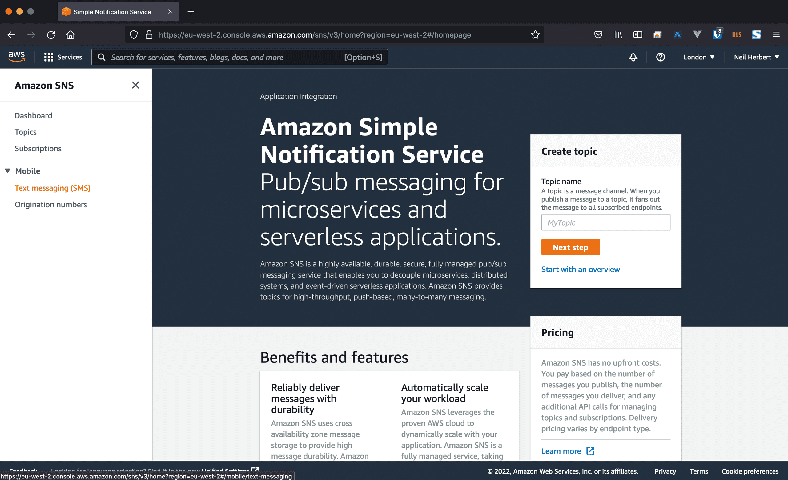 AWS SNS Navigation